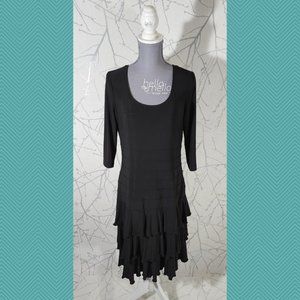 Nueva Black Knit Scoop Neck Tiered Peplum Hem Midi Dress